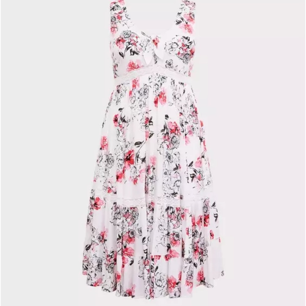 Torrid White & Pink Floral Tiered Midi Dress Size 12 NWOT - Picture 4 of 14